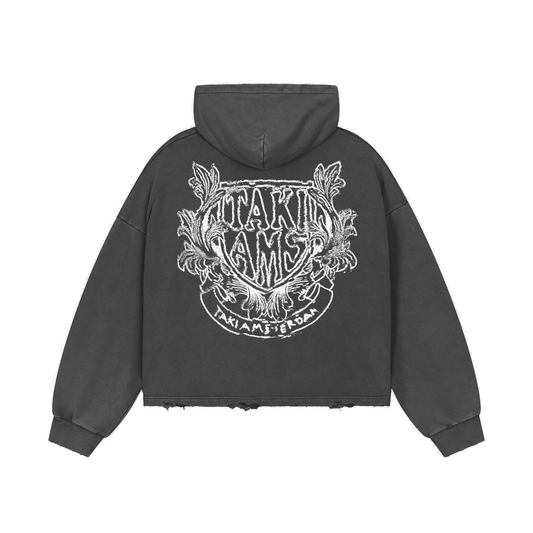 Tams Vintage Washed Frayed-Hem Hoodie