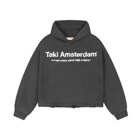 Tams Vintage Washed Frayed-Hem Hoodie
